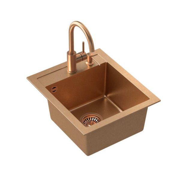 ART JOHNNY 100 (43x50x20.3) Art Copper with manual siphon, Naomi faucet and dispenser – copper