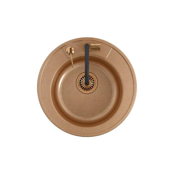 ART MORGAN 210 1-bowl recessed sink + save space siphon in PVD copper with Maggie tap and dispenser