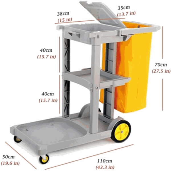 Housekeeping Cart Organizer with Lid & Detachable Bag, Commercial Janitorial Trolley