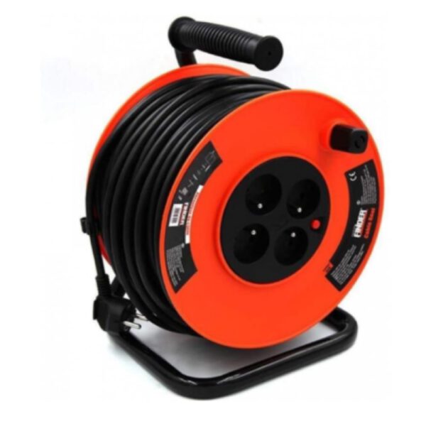 Cable Reel Extension Roll 25m Long with 4 Sockets Metal Frame Thermal